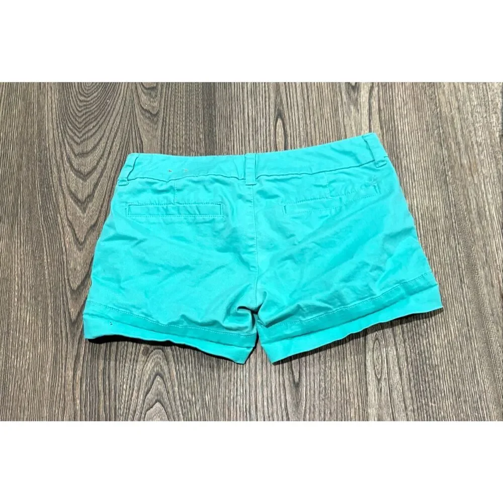 American Eagle Midi Stretch Shorts Mid-Rise Flat Front Cotton Blend Blue Size 00 - Picture 7 of 7